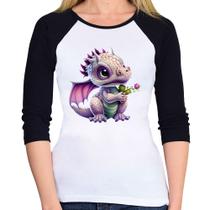Baby Look Raglan Dragão Bebê Manga 3/4 - Foca na Moda