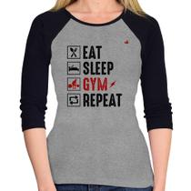 Baby Look Raglan Eat, Sleep, Gym, Repeat Manga 3/4 - Foca na Moda