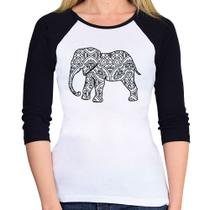 Baby Look Raglan Elefante Mandala Manga 3/4 - Foca na Moda Baby Look Raglan Elefante Mandala Manga 3/4 - Foca na Moda
