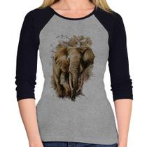Baby Look Raglan Elefante Watercolor Manga 3/4 - Foca na Moda