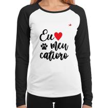 Baby Look Raglan Eu amo meu catioro Manga Longa - Foca na Moda
