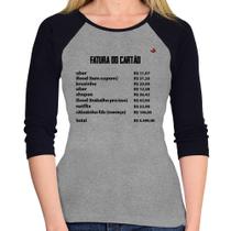 Baby Look Raglan Fatura do Cartão Manga 3/4 - Foca na Moda Baby Look Raglan Fatura do Cartão Manga 3/4 - Foca na Moda