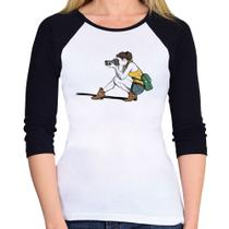 Baby Look Raglan Fotógrafa Desenho Manga 3/4 - Foca na Moda Baby Look Raglan Fotógrafa Desenho Manga 3/4 - Foca na Moda