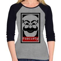 Baby Look Raglan Fsociety Manga 3/4 - Foca na Moda