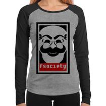 Baby Look Raglan Fsociety Manga Longa - Foca na Moda