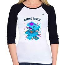 Baby Look Raglan Games Inside Manga 3/4 - Foca na Moda