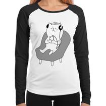 Baby Look Raglan Gatinho Ouvindo Música Manga Longa - Foca na Moda Baby Look Raglan Gatinho Ouvindo Música Manga Longa - Foca na Moda
