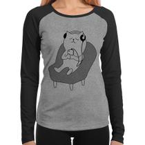 Baby Look Raglan Gatinho Ouvindo Música Manga Longa - Foca na Moda Baby Look Raglan Gatinho Ouvindo Música Manga Longa - Foca na Moda