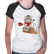 Baby Look Raglan Gatinho Simpático - Foca na Moda Baby Look Raglan Gatinho Simpático - Foca na Moda