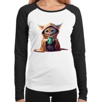 Baby Look Raglan Gato Jedi Manga Longa - Foca na Moda Baby Look Raglan Gato Jedi Manga Longa - Foca na Moda
