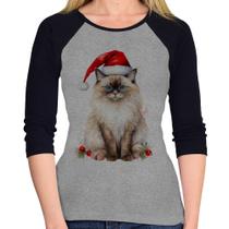 Baby Look Raglan Gato Natalino Manga 3/4 - Foca na Moda Baby Look Raglan Gato Natalino Manga 3/4 - Foca na Moda