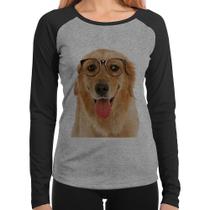 Baby Look Raglan Golden Retriever de Óculos Manga Longa - Foca na Moda