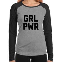 Baby Look Raglan Grl Pwr - Girl Power Manga Longa - Foca na Moda