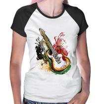 Baby Look Raglan Guitarra Reggae - Foca na Moda