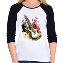 Baby Look Raglan Guitarra Reggae Manga 3/4 - Foca na Moda Baby Look Raglan Guitarra Reggae Manga 3/4 - Foca na Moda