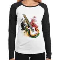 Baby Look Raglan Guitarra Reggae Manga Longa - Foca na Moda Baby Look Raglan Guitarra Reggae Manga Longa - Foca na Moda