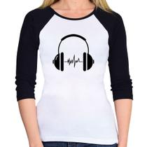 Baby Look Raglan Headphone Batimentos Manga 3/4 - Foca na Moda