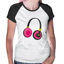 Baby Look Raglan Headphone Rosa - Foca na Moda