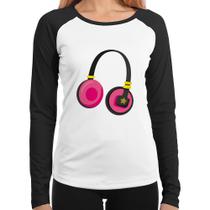 Baby Look Raglan Headphone Rosa Manga Longa - Foca na Moda