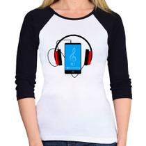 Baby Look Raglan Headphone Smartphone Manga 3/4 - Foca na Moda Baby Look Raglan Headphone Smartphone Manga 3/4 - Foca na Moda