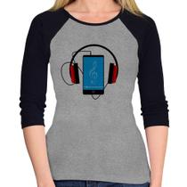 Baby Look Raglan Headphone Smartphone Manga 3/4 - Foca na Moda Baby Look Raglan Headphone Smartphone Manga 3/4 - Foca na Moda