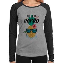 Baby Look Raglan Hello Verão Manga Longa - Foca na Moda Baby Look Raglan Hello Verão Manga Longa - Foca na Moda