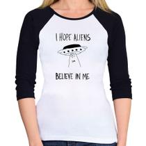 Baby Look Raglan I hope Aliens Believe In Me Manga 3/4 - Foca na Moda