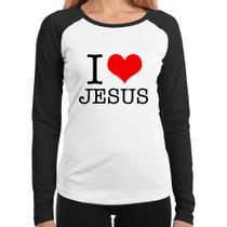 Baby Look Raglan I Love Jesus Manga Longa - Foca na Moda Baby Look Raglan I Love Jesus Manga Longa - Foca na Moda