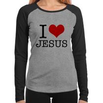 Baby Look Raglan I Love Jesus Manga Longa - Foca na Moda Baby Look Raglan I Love Jesus Manga Longa - Foca na Moda
