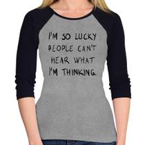 Baby Look Raglan I'm so Lucky Manga 3/4 - Foca na Moda Baby Look Raglan I'm so Lucky Manga 3/4 - Foca na Moda