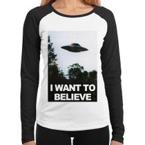 Baby Look Raglan I Want To Believe Manga Longa - Foca na Moda Baby Look Raglan I Want To Believe Manga Longa - Foca na Moda