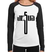 Baby Look Raglan Jesus Cruz Manga Longa - Foca na Moda Baby Look Raglan Jesus Cruz Manga Longa - Foca na Moda