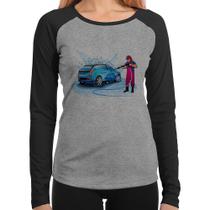 Baby Look Raglan Lava Jato Mulher Manga Longa - Foca na Moda