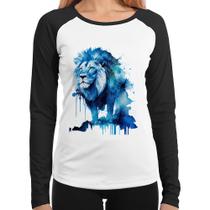 Baby Look Raglan Leão Azul Manga Longa - Foca na Moda Baby Look Raglan Leão Azul Manga Longa - Foca na Moda