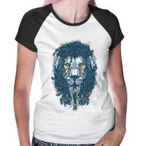 Baby Look Raglan Leão Reggae - Foca na Moda Baby Look Raglan Leão Reggae - Foca na Moda