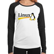 Baby Look Raglan Linux Manga Longa - Foca na Moda