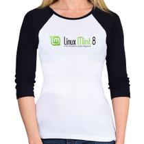 Baby Look Raglan Linux Mint 8 Helena Manga 3/4 - Foca na Moda