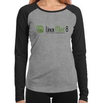 Baby Look Raglan Linux Mint 8 Helena Manga Longa - Foca na Moda