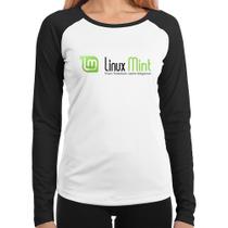 Baby Look Raglan Linux Mint Manga Longa - Foca na Moda