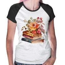 Baby Look Raglan Livros e flores - Foca na Moda