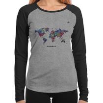 Baby Look Raglan Mapa mundi mosaico Manga Longa - Foca na Moda Baby Look Raglan Mapa mundi mosaico Manga Longa - Foca na Moda