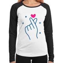 Baby Look Raglan Mini coração coreano Manga Longa - Foca na Moda Baby Look Raglan Mini coração coreano Manga Longa - Foca na Moda