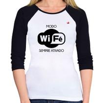 Baby Look Raglan Modo Wi-Fé sempre ativado Manga 3/4 - Foca na Moda