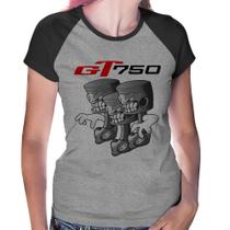 Baby Look Raglan Moto GT 750 Pistões - Foca na Moda Baby Look Raglan Moto GT 750 Pistões - Foca na Moda