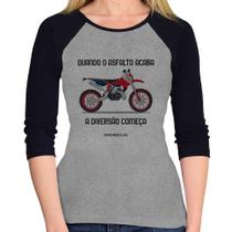 Baby Look Raglan Motocross 4 Life Manga 3/4 - Foca na Moda Baby Look Raglan Motocross 4 Life Manga 3/4 - Foca na Moda