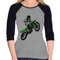 Baby Look Raglan Motocross Jump Verde Manga 3/4 - Foca na Moda Baby Look Raglan Motocross Jump Verde Manga 3/4 - Foca na Moda