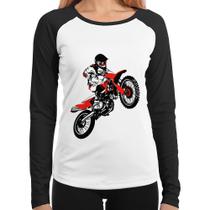 Baby Look Raglan Motocross Jump Vermelha Manga Longa - Foca na Moda