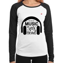 Baby Look Raglan Music in my head Manga Longa - Foca na Moda