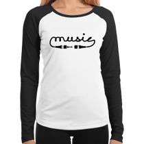 Baby Look Raglan Music Plug Manga Longa - Foca na Moda