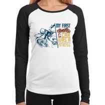 Baby Look Raglan My First Car Was A Motorcycle Manga Longa - Foca na Moda Baby Look Raglan My First Car Was A Motorcycle Manga Longa - Foca na Moda